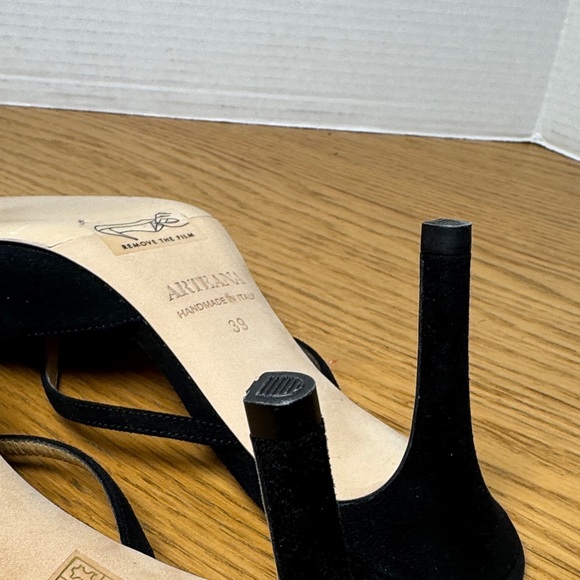 ARTEANA NWOB Black Suede T Strap Pointed Toe High Heel Mules Women's Designer 39 - Picture 11 of 13
